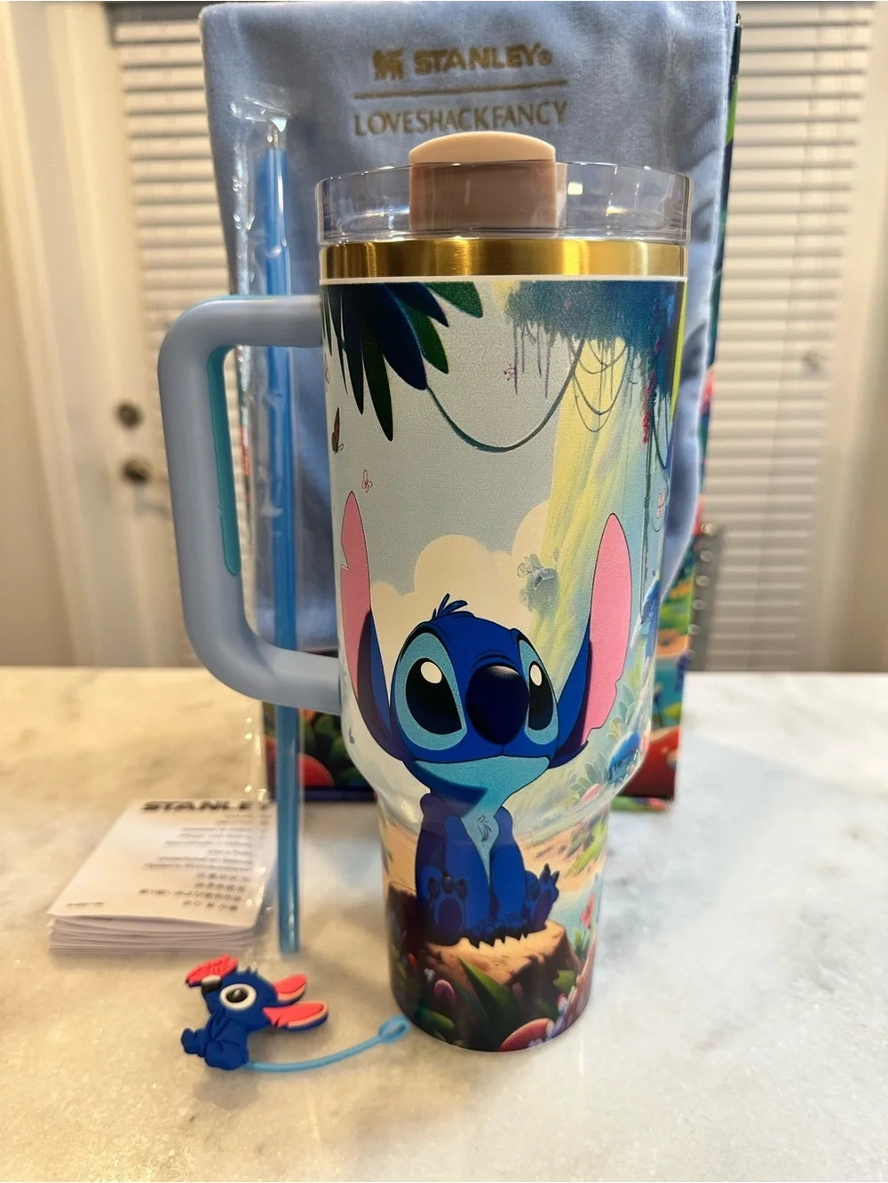 Stanley Unique Light Blue and Gold Lilo & Stitch Insulated Travel 40oz Tumbler - Picture 4 of 16